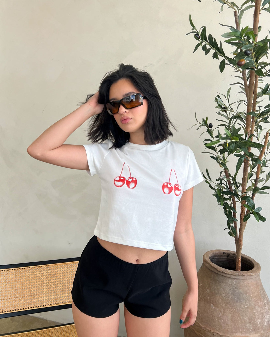 Cherry Bomb Cropped Baby Tee - Marmol Boutique