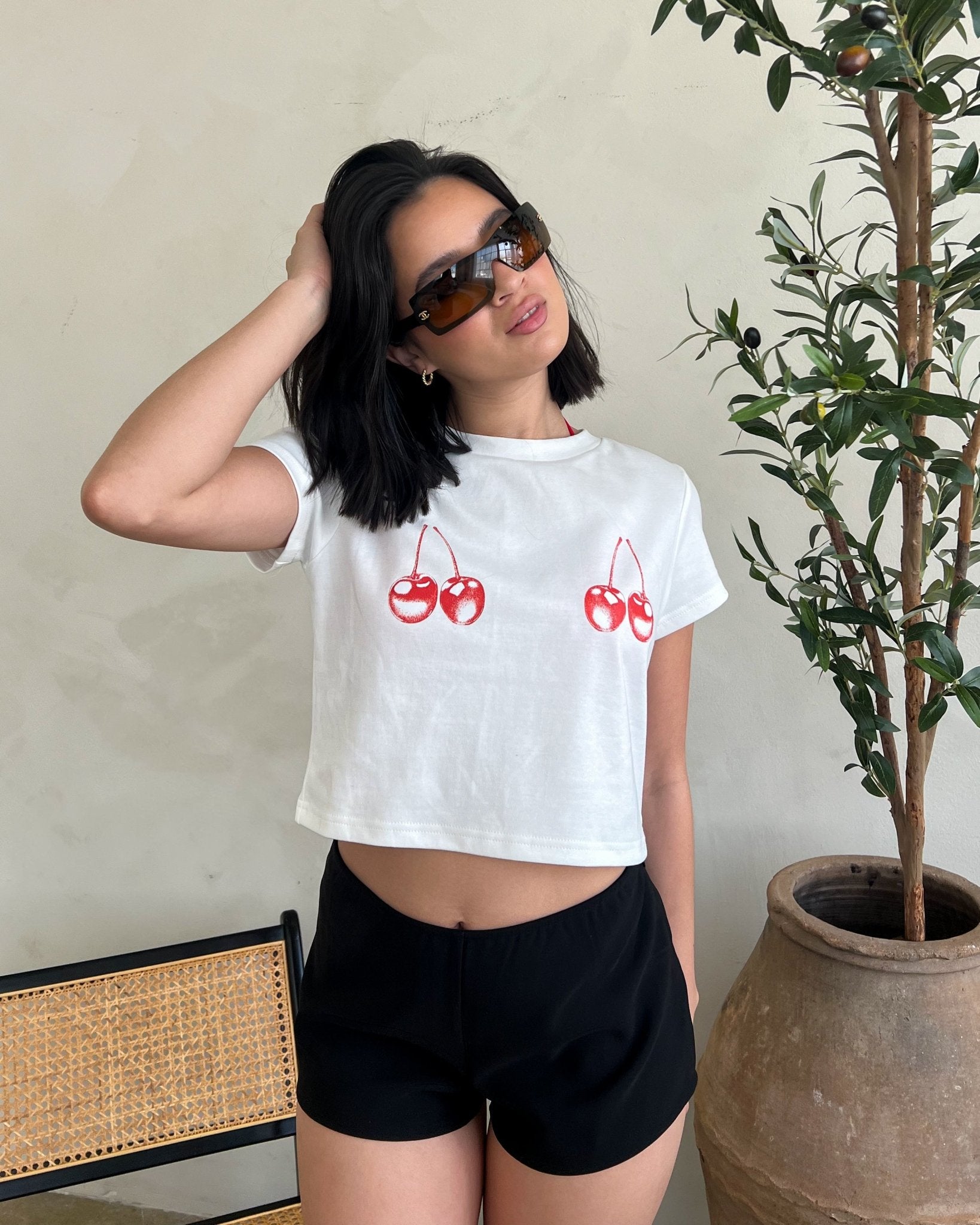 Cherry Bomb Cropped Baby Tee - Marmol Boutique