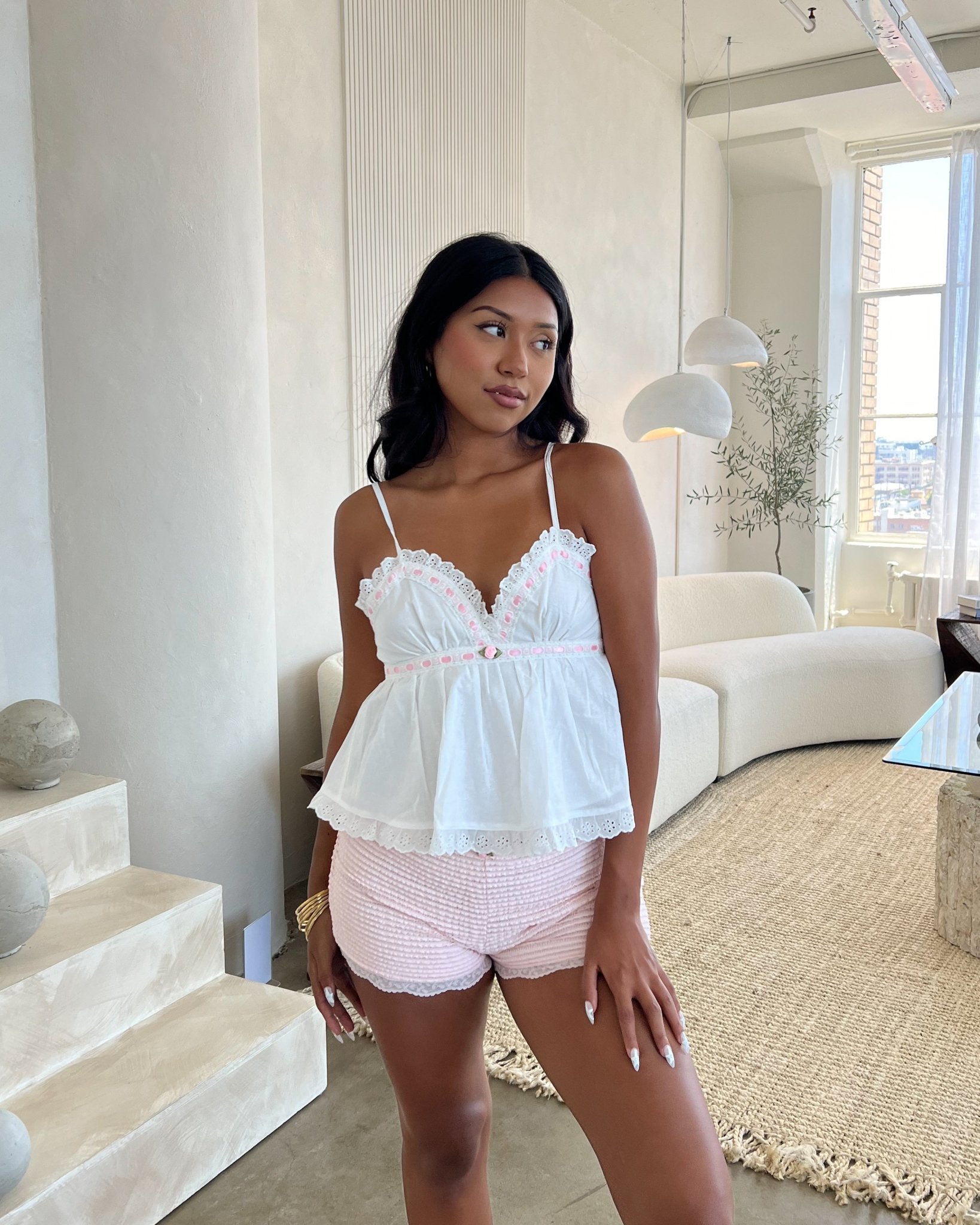 Isn't It Romantic Light Blue Eyelet Babydoll Top