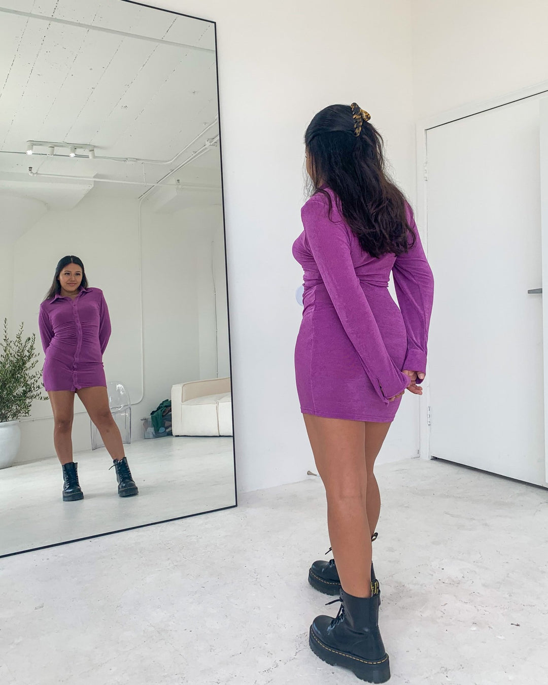 Chloe Purple Slinky Ruched Dress - Marmol Boutique