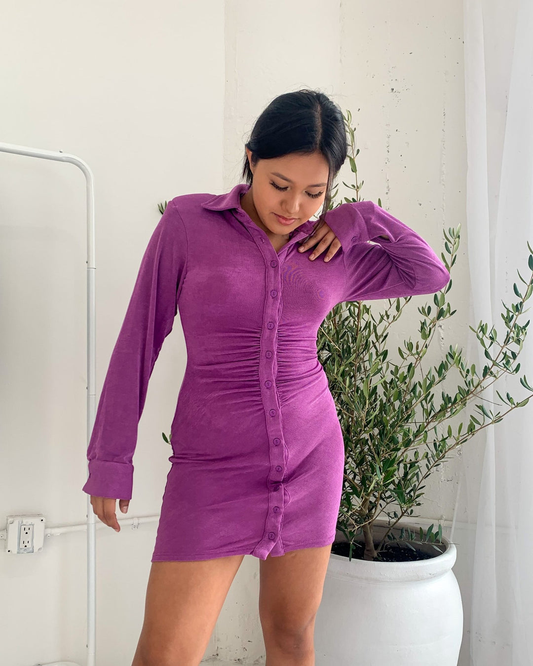 Chloe Purple Slinky Ruched Dress Large Chloe Purple Slinky Ruched Dress Large