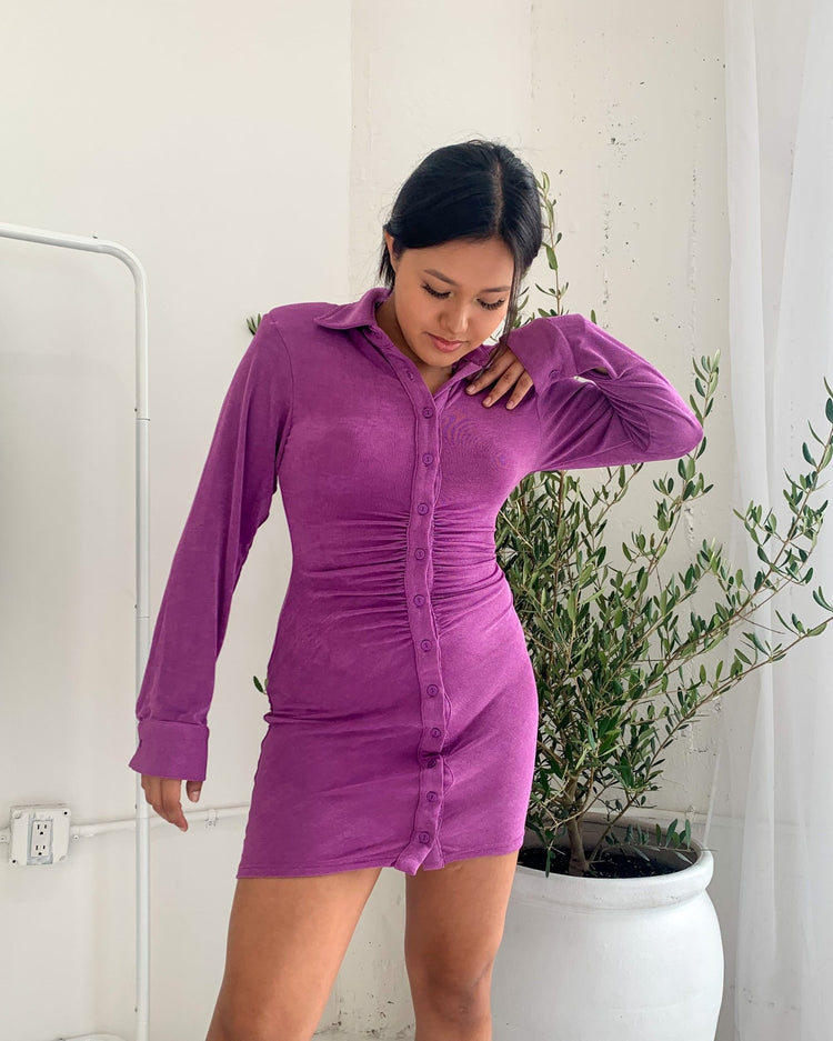 Chloe Purple Slinky Ruched Dress - Marmol Boutique