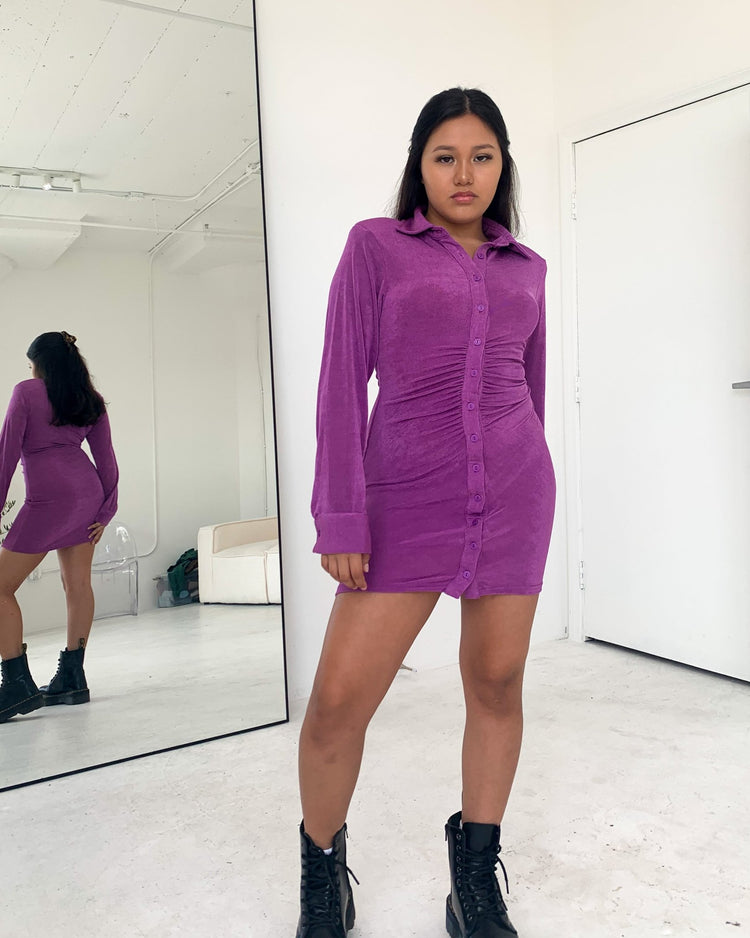 Chloe Purple Slinky Ruched Dress - Marmol Boutique