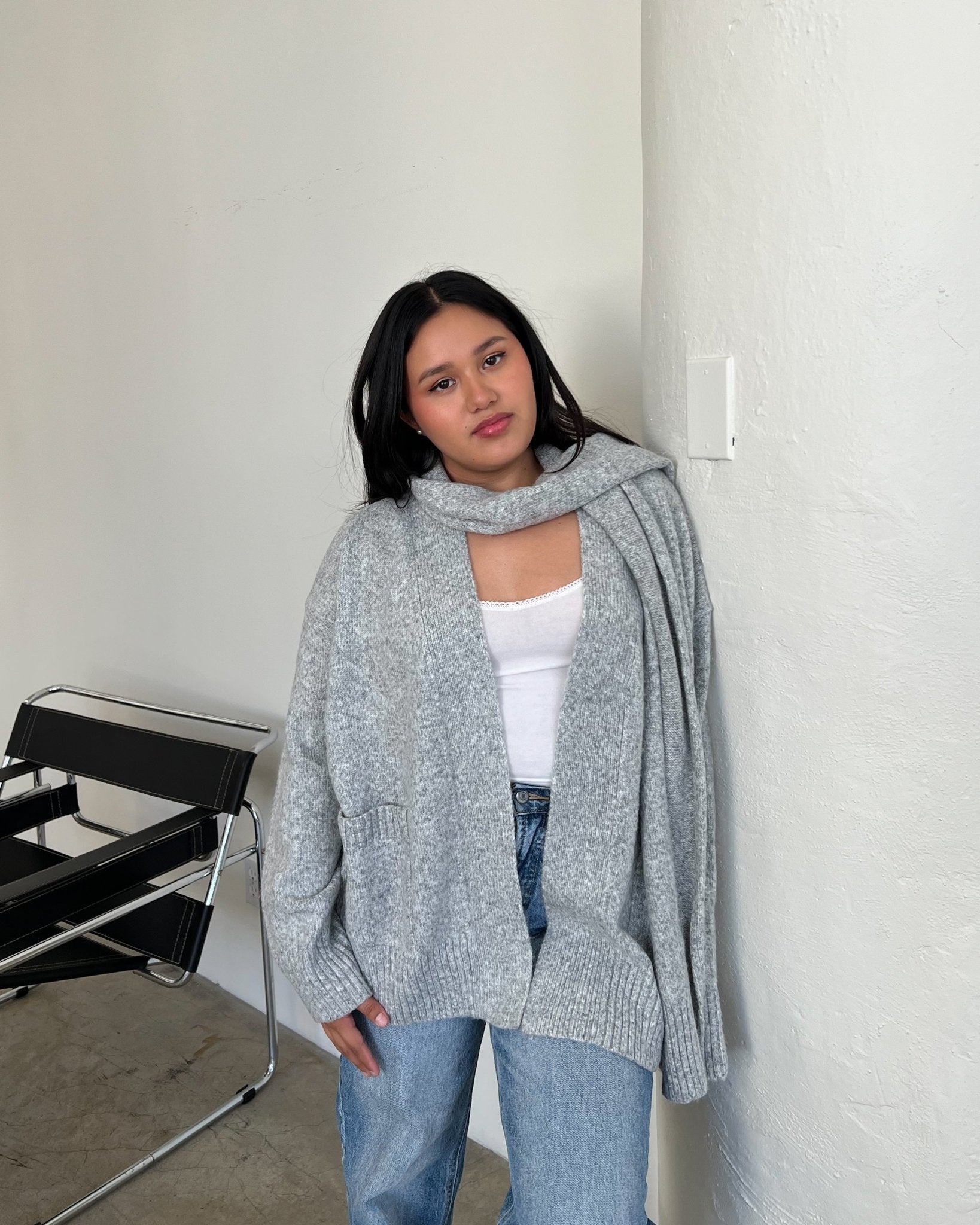 City Strolling Grey Scarf Cardigan - Marmol Boutique