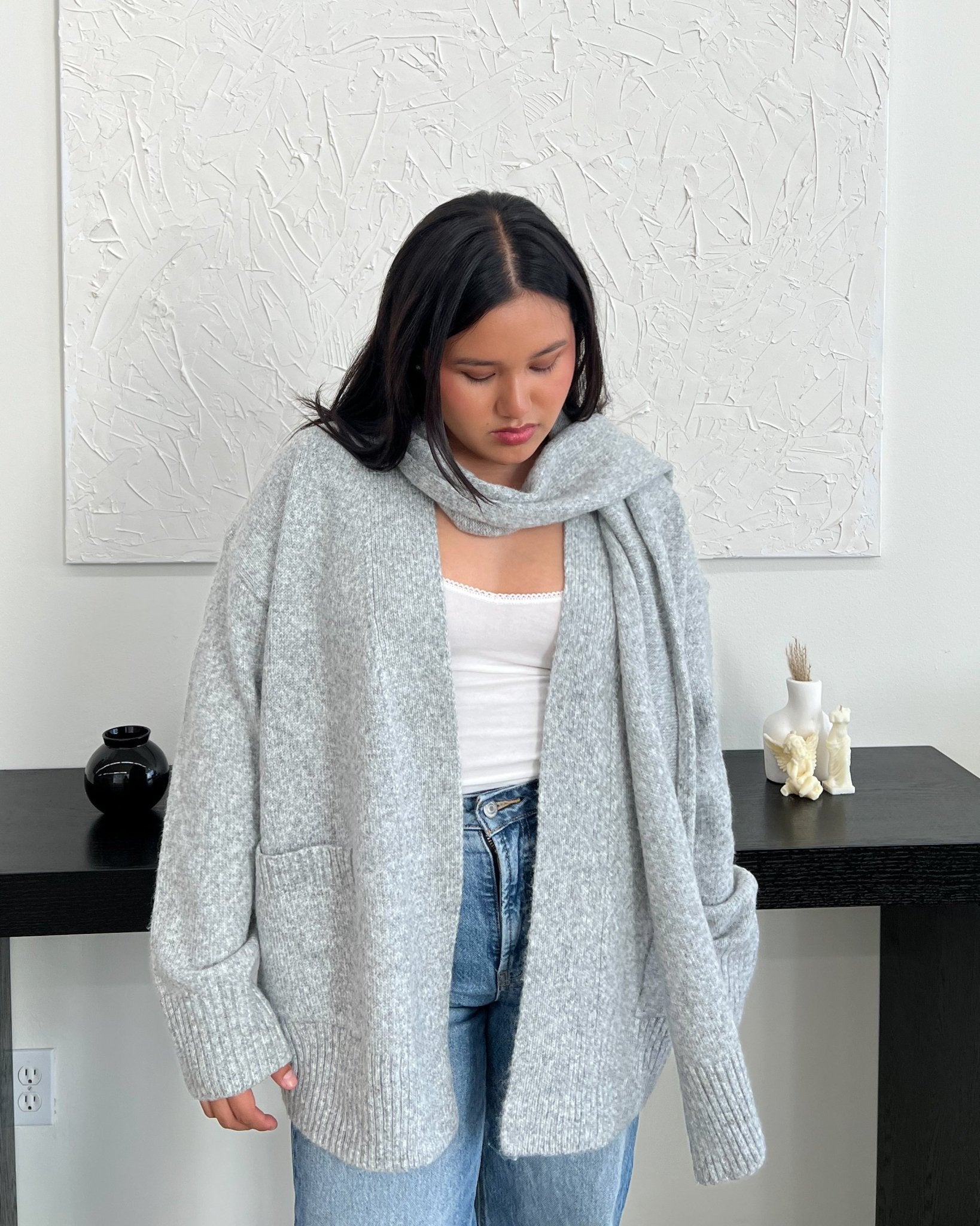 City Strolling Grey Scarf Cardigan - Marmol Boutique