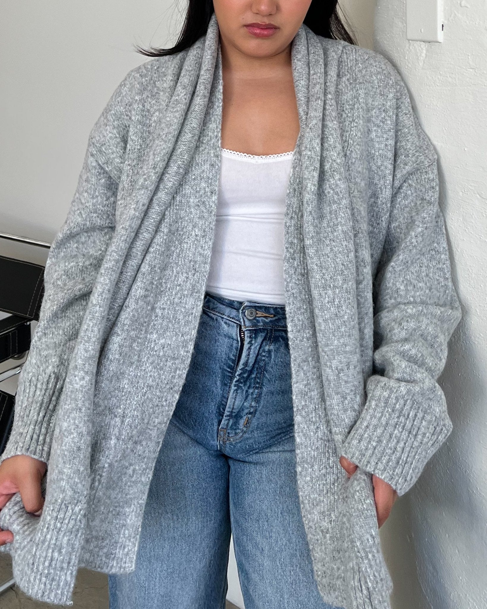 City Strolling Grey Scarf Cardigan - Marmol Boutique