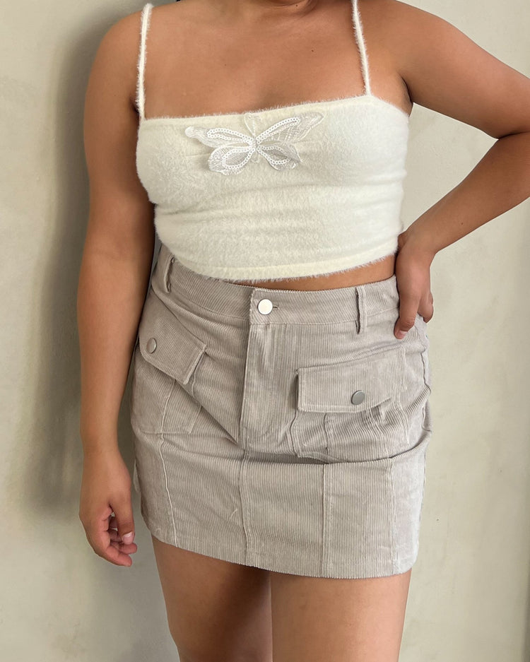 Clean Slate Grey Corduroy Mini Skirt - Marmol Boutique