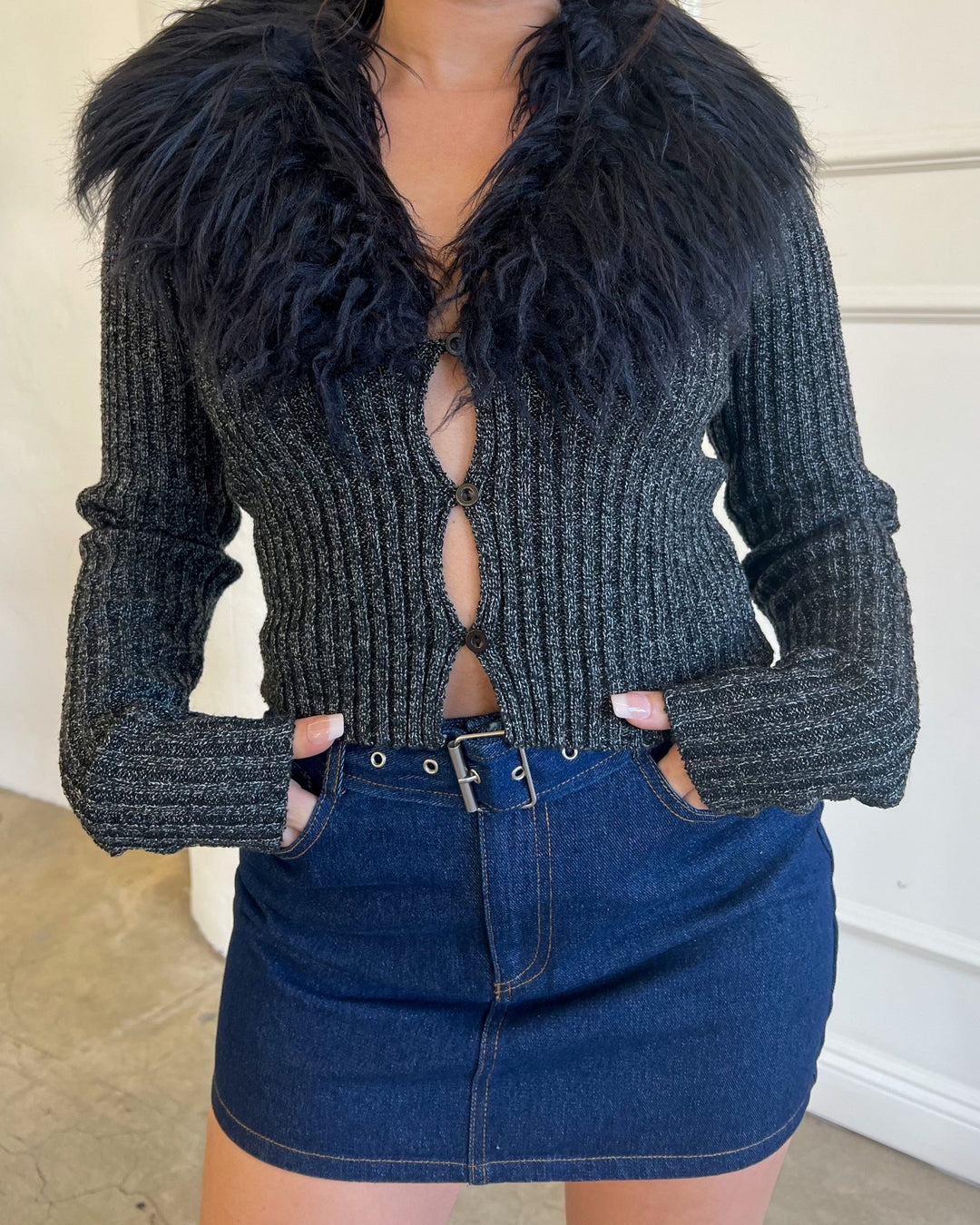 Jade Faux Fur Collar Knit Top - Marmol Boutique