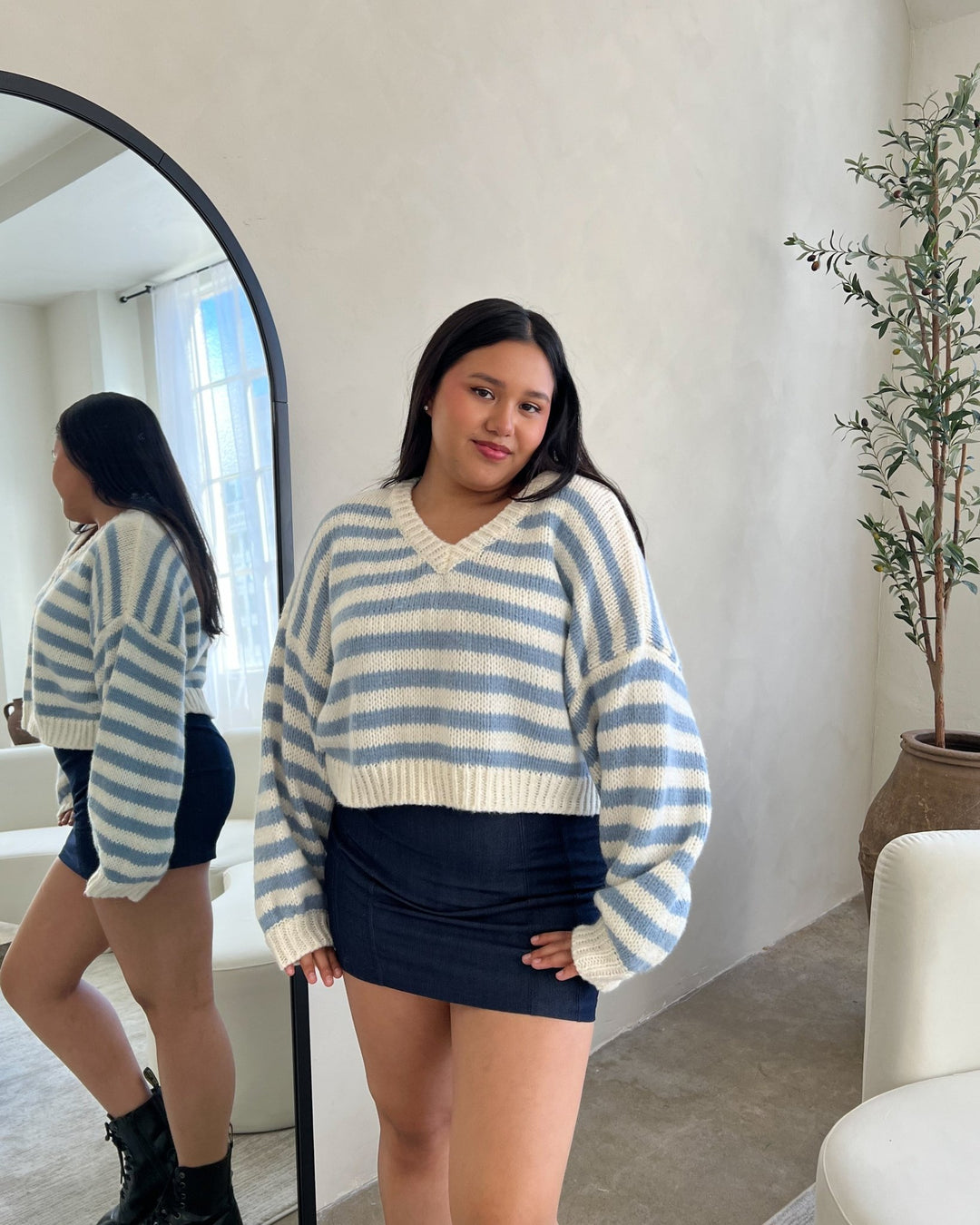 On the Go Striped Cropped Knit Sweater - Marmol Boutique