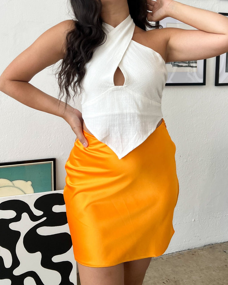 Summer Dream Orange Satin Mini Skirt - Marmol Boutique